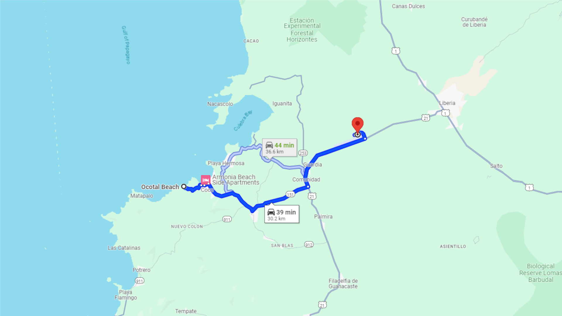 route to playa ocotal