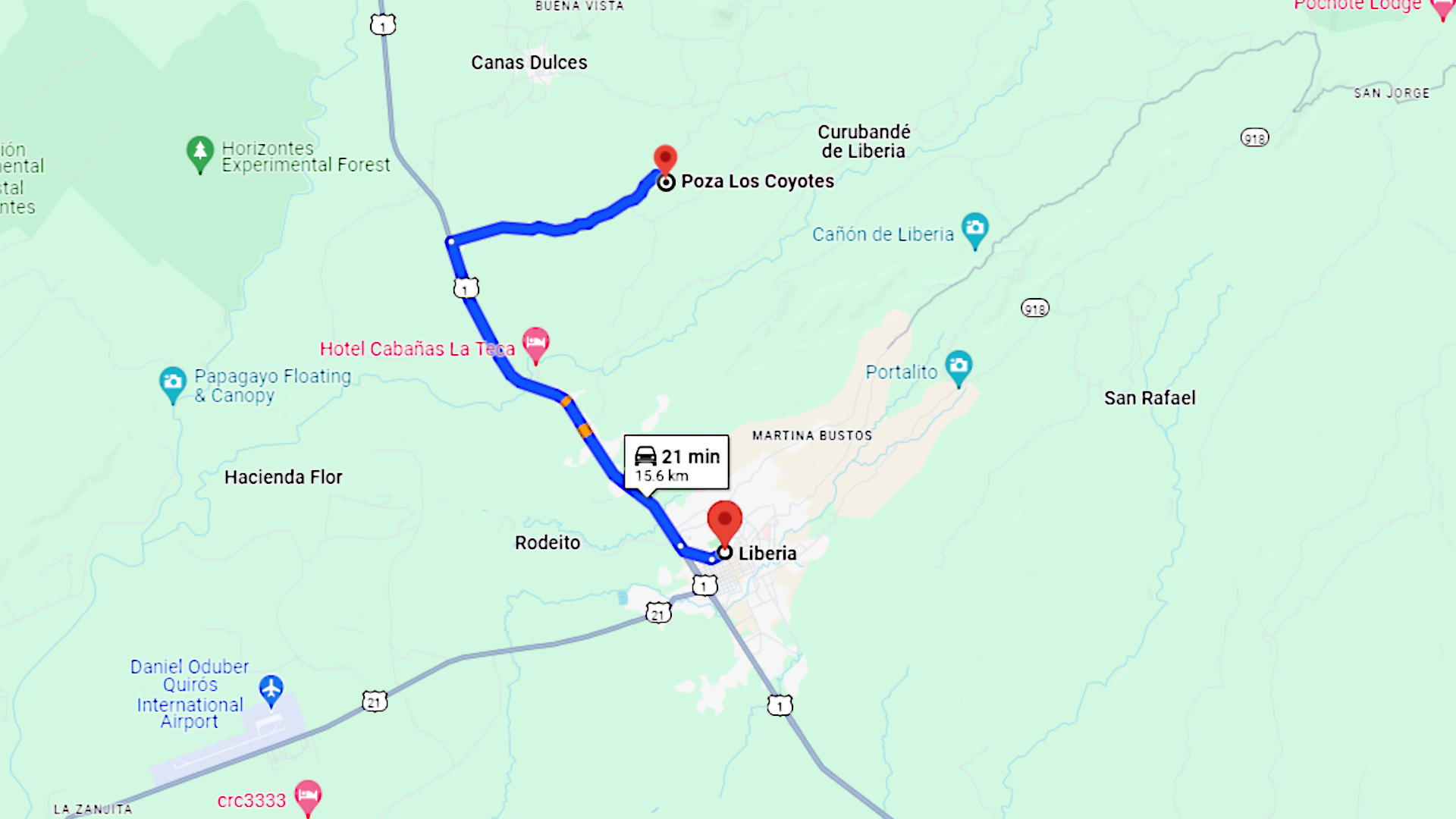 route to poza los coyotes