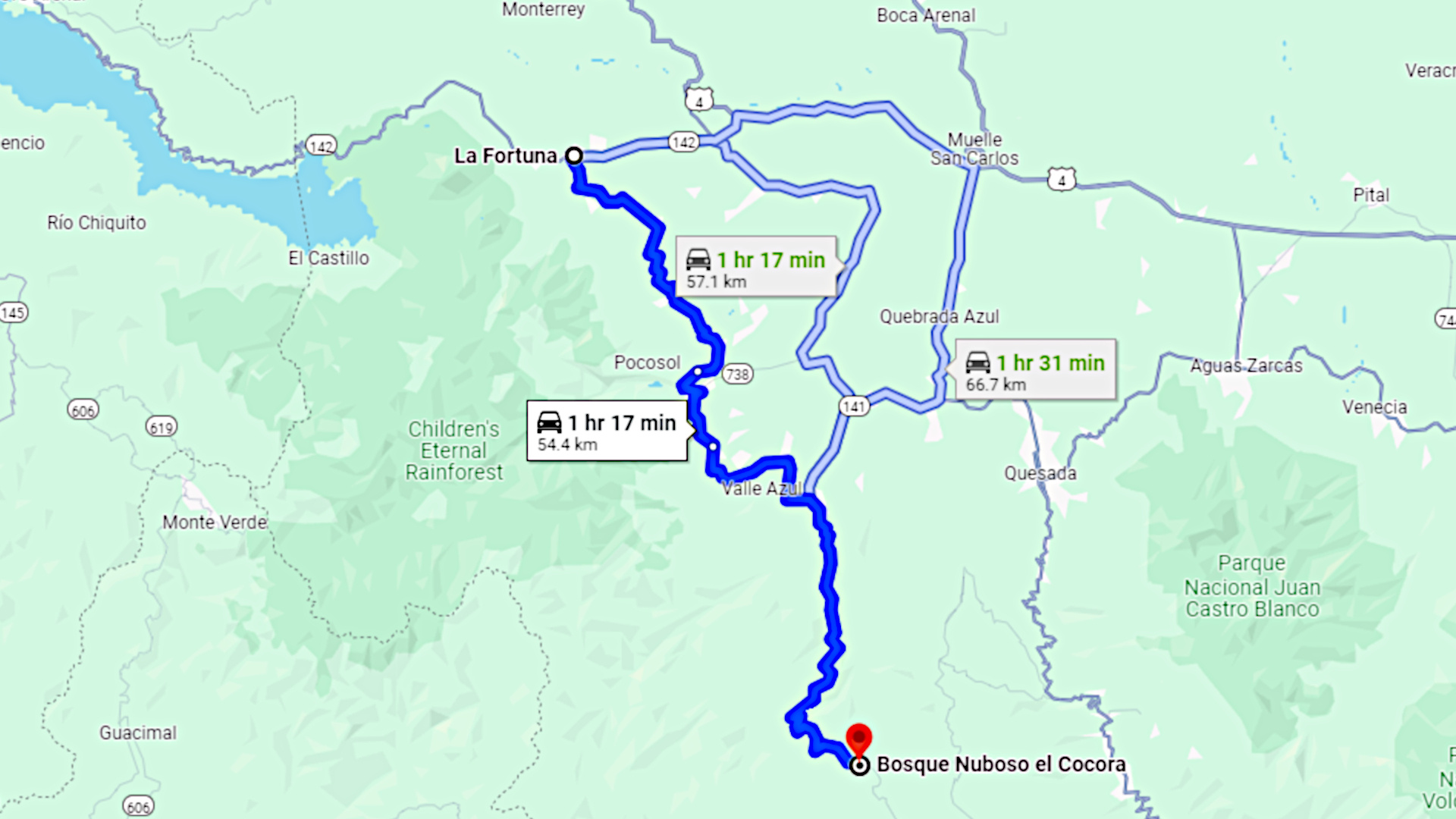 drive from la fortuna towards san jose