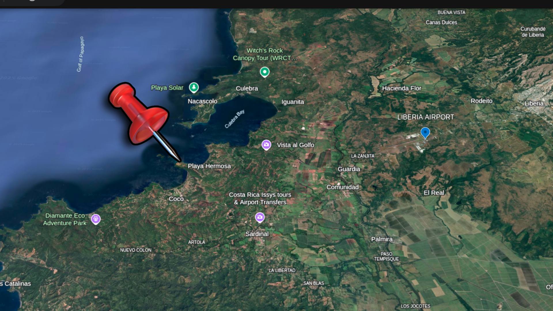 location of playa penca near the liberia airport