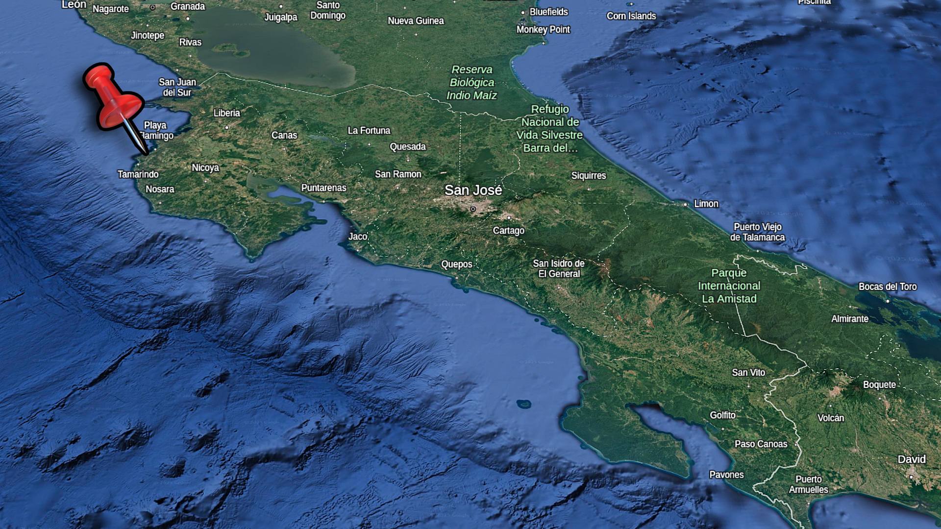 map of costa rica with playa zapotillal