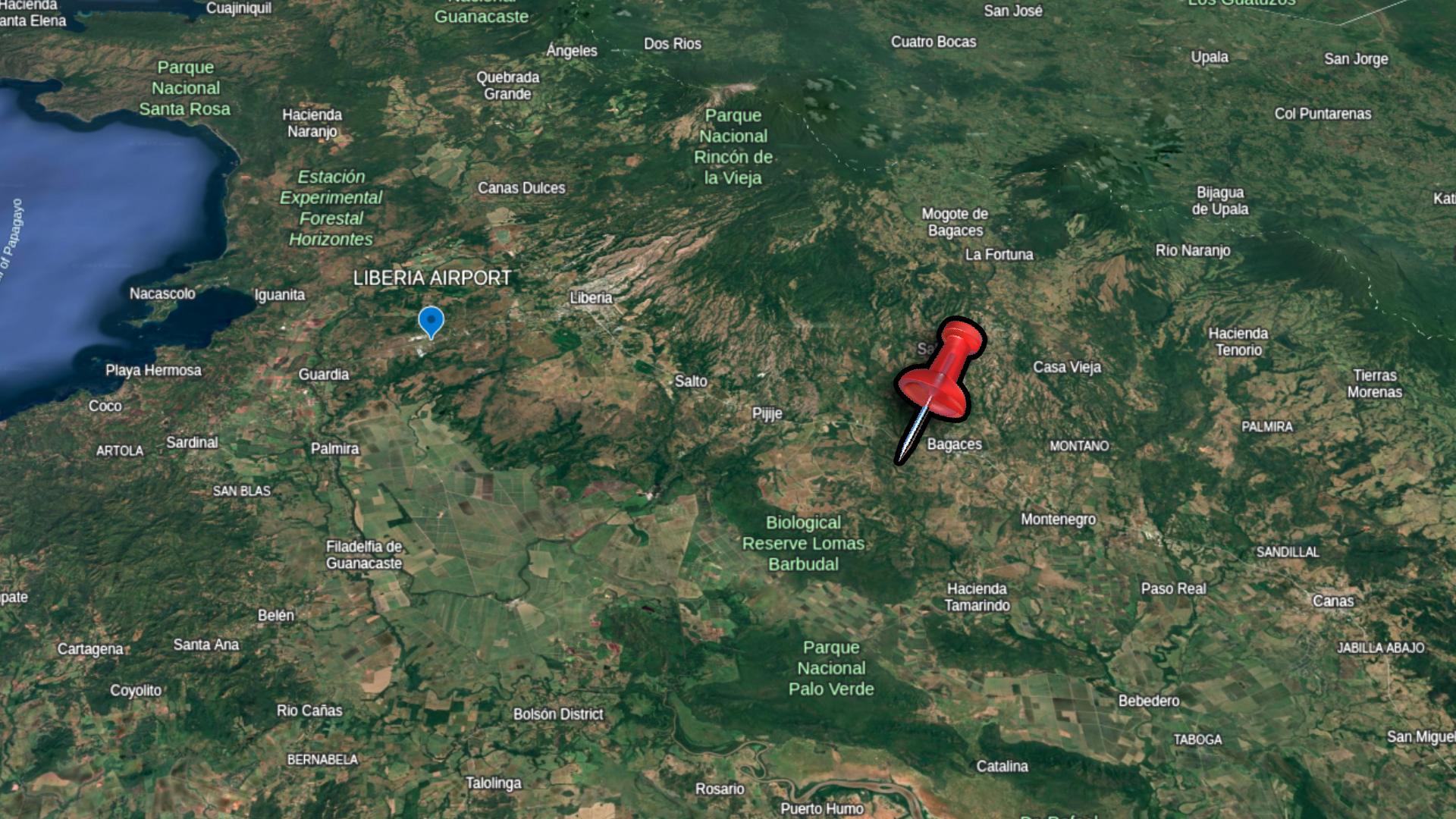 maps of guanacaste with llanos del cortes waterfall